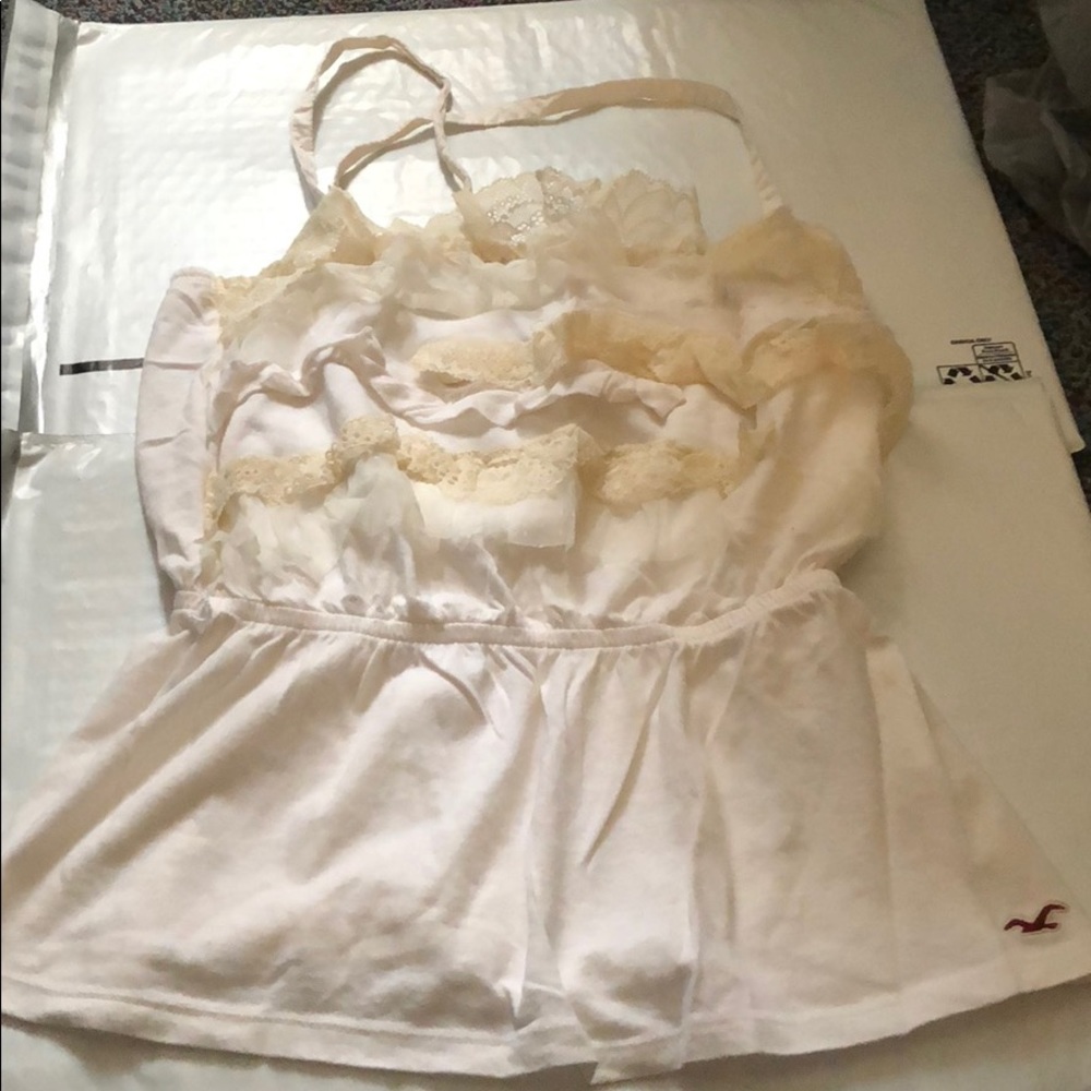 Hollister White and Cream Lace Tank Top